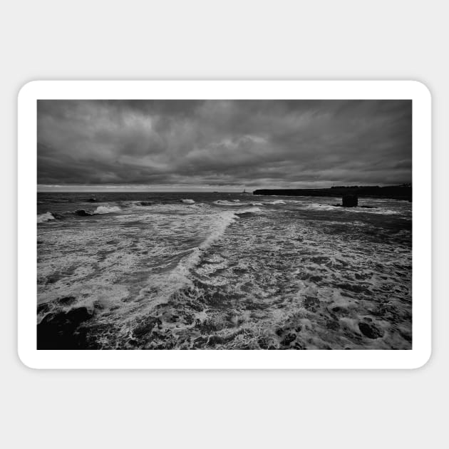 Collywell Bay storm - Monochrome Sticker by Violaman